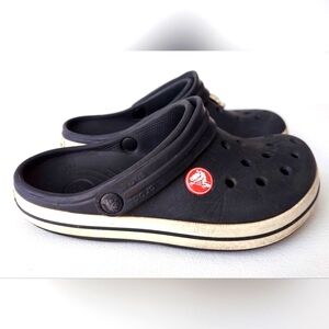 Kids Crocs, Navy & White with Striped Sole, Size 1 Youth